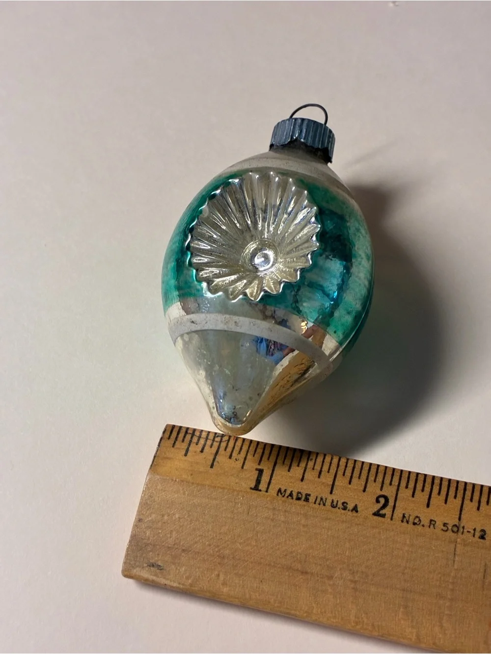Shimmering Teardrop Glass Ornament in Aqua and Silver